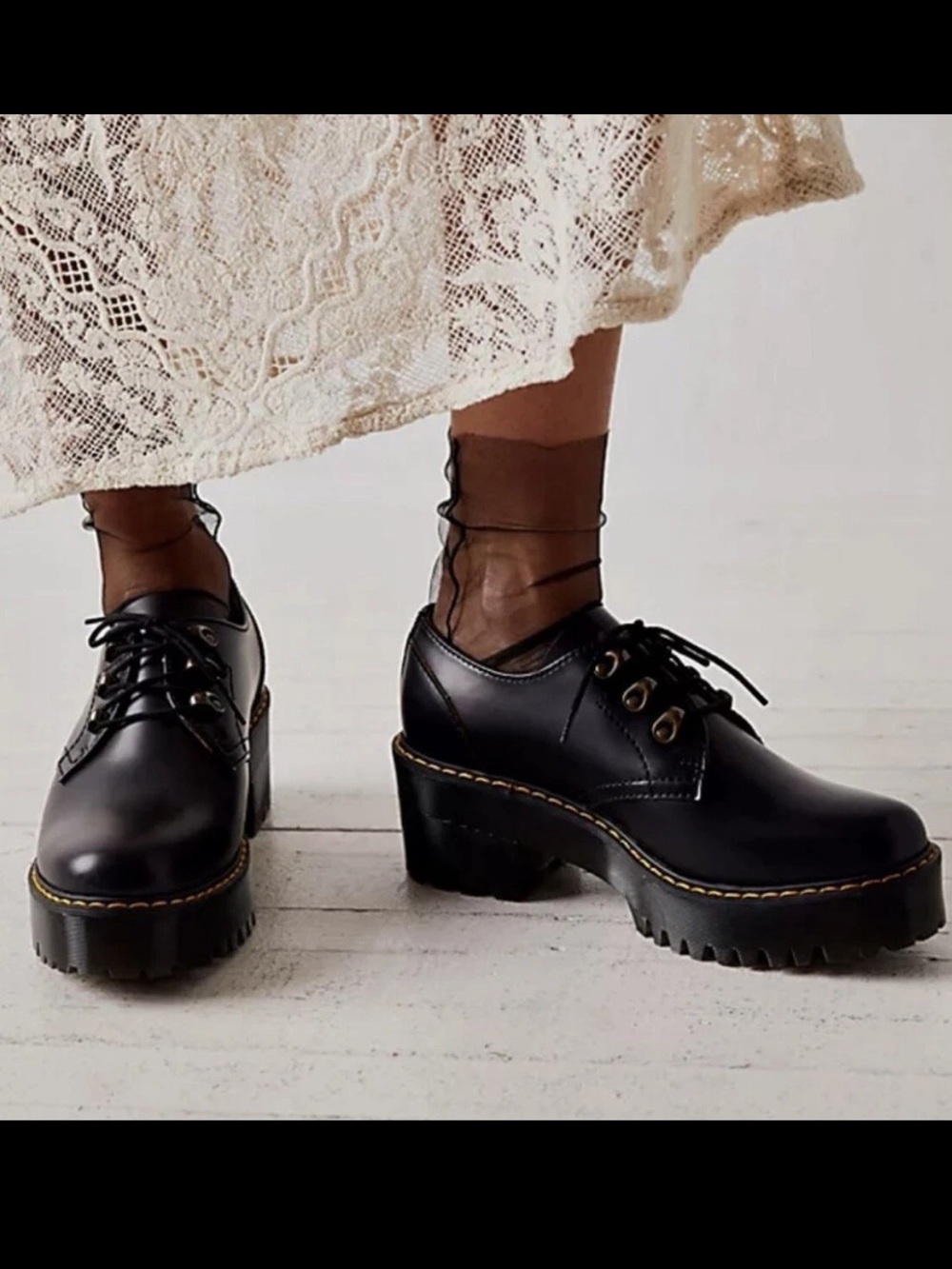 Dr Martens Black Chunky Lace-Up Platform Oxfords Leona Low NWB 7/7.5
